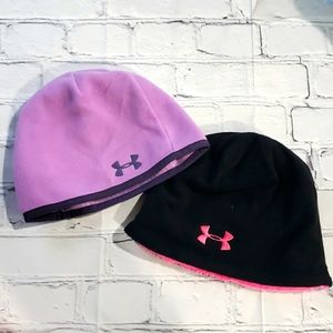Set of Youth Under Armour beanies pink/black and purple